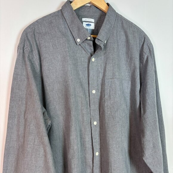 Old Navy Shirt XL Tall Gray Slim Fit Button-Front Cotton Blend Men's XLT - Picture 2 of 8